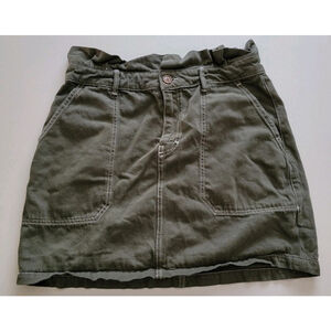 Free People Mini Skirt Womens Size 12 Olive Green Paperbag Waist Boho *NO BELT*